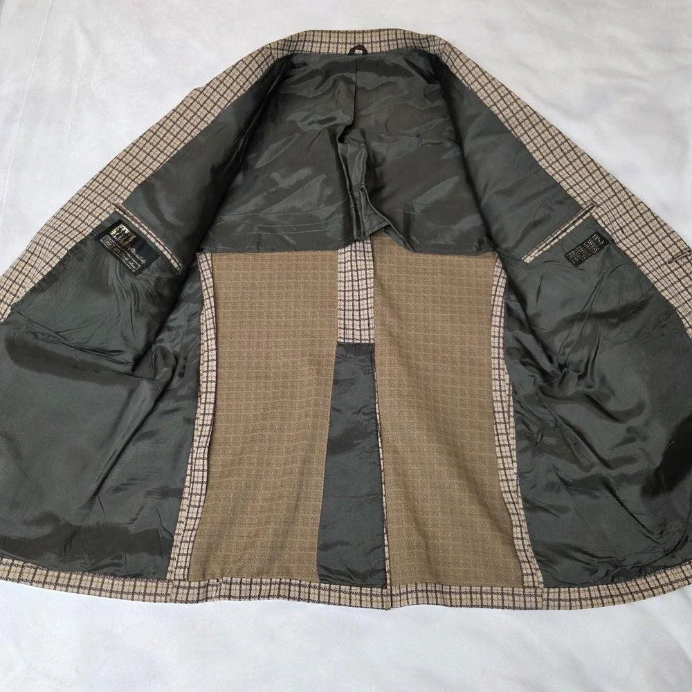 Vintage Sears Blazer Mens 38 Brown Beige Plaid Sport Coat 70s Sherlock‎ Grandpa